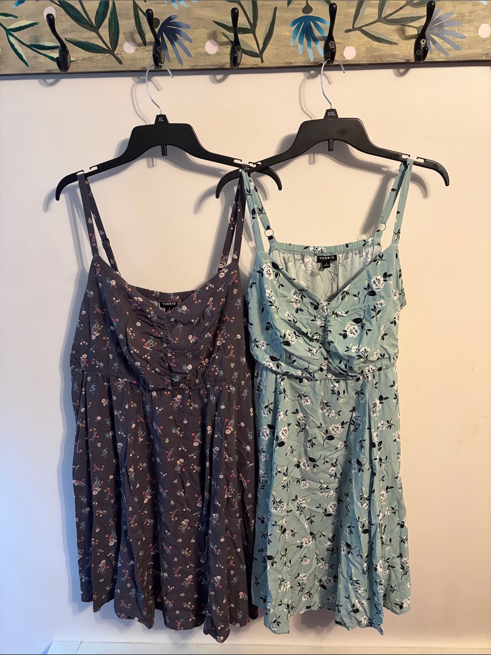 Bundle—Torrid Floral Skater Dresses in Mint and Charcoal - Picture 1 of 9